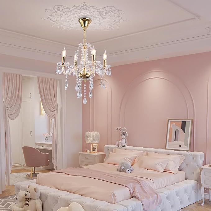 YYSHCHEN Gold Crystal Chandelier,Modern Mini Chandelier,Small Chandelier for Dining Room, Girls Bedroom,Living Room,.