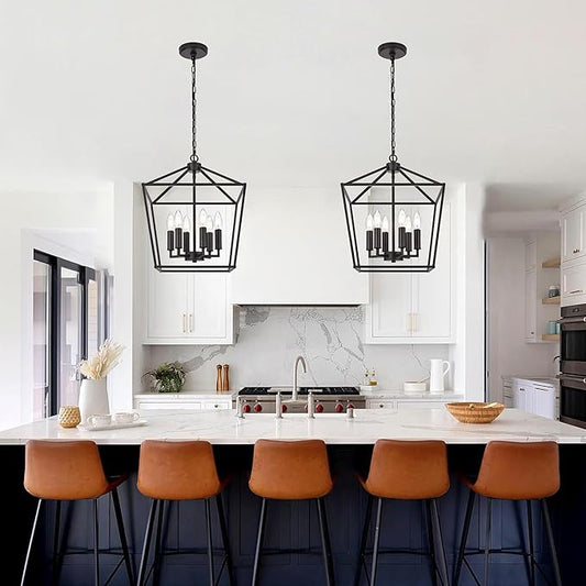 MELUCEE 16 Inches Farmhouse Chandelier 6-Light Oil Rubbed Bronze Cage Hanging Lights Rustic Lantern Pendant Lighting for Kitchen Island Dining Room Foyer Hallway, E12 Base