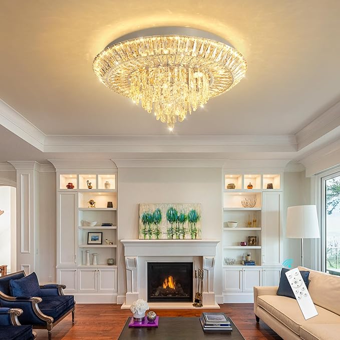 Modern LED Chandelier Crystal Ceiling Light Fixture Raindrop Chandeliers Dimmable Lighting for Living Room Dining Room Entryway Bedroom Silver
