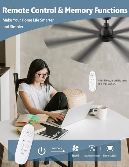 72 Inch Large Ceiling Fans with Lights and Remote - Matte Black Ceiling Fan with light, Quiet DC Motor, 3 CCT, Dimmable Modern Indoor Outdoor Ceiling Fans for Patios Living Room (Upgraded)