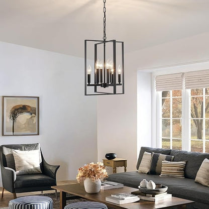 12.79" Black Chandelier 8-Light Modern Farmhouse Chandeliers for Dining Room Light Fixture Rustic Adjustable Pendant Light Fixtures Vintage Chandelier for Foyer Kitchen Entryway Living Room E12
