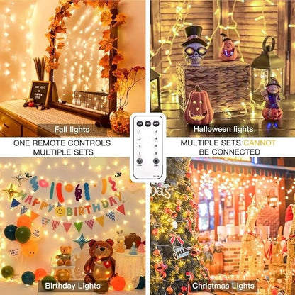 suddus Christmas Lights Outdoor, 66 ft 200 LED Plug in Warm White Fairy String Lights with Remote, Twinkle Lights for Bedroom Indoor Xmas Tree Dorm Wedding Backyard Party Outdoor Decorations