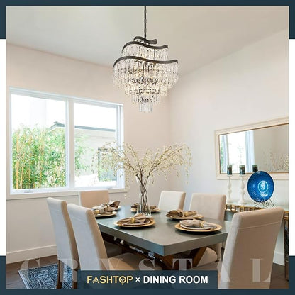 7-Tier 12 Lights Black Crystal Chandelier 20" Modern K9 Crystal Pendant Chandelier Light Fixture Luxury for Living Room Dining Room Bedroom Kitchen Foyer Entryway, E12