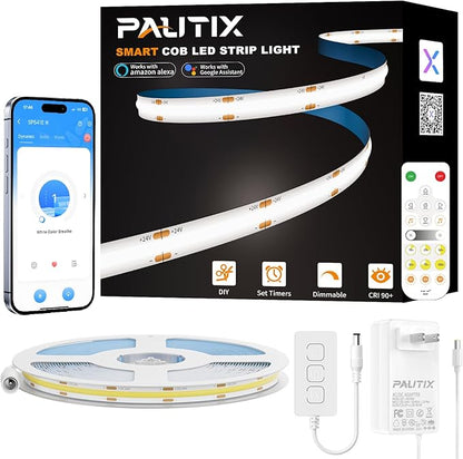PAUTIX COB LED Strip,Dimmable Vanity Lights,Daylight White 6000K Super Brighten LED Tape Lights,CRI93+ High Lumen,Compatible with Alexa/Google Assistant,for Home, Kitchen,Under Cabinet