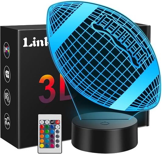 Linkax Football Gifts for Teens Boys Girls, Rugby 3D Illusion Night Light Room Decor, 6 7 8 9 10 11 12 13 Year Old Boy Gifts for Christmas Birthday Easter Sports Fan Presents