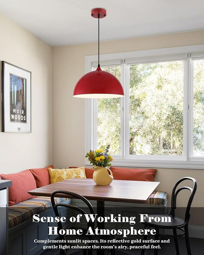 Red Pendant Lights Kitchen Island 2 Pack, 14 Inch Large Dome Pendant Light, Red Farmhouse Pendant Light, Island Pendant Lights for Kitchen, Dining Room, Cafe