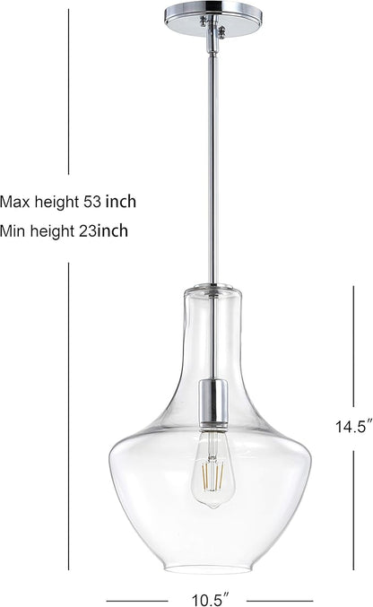 JONATHAN Y 10.5" Chrome Mid-Century Modern 1-Light LED Pendant Light Fixture, Adjustable Schoolhouse Hanging Lamp for Kitchen Island, Clear Glass Shade, LED Bulb Included JYL6400A