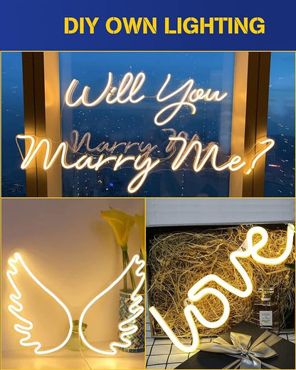 DUOFU365 Warm White Neon LED Strip Light, DC 12V 600 SMD2835 LED Neon Rope Lights,Upgraded 16.4ft/5m Led Light Strips Flexible Waterproof for Indoor/Outdoors Home Decoration/DIY(No Power Adapter)