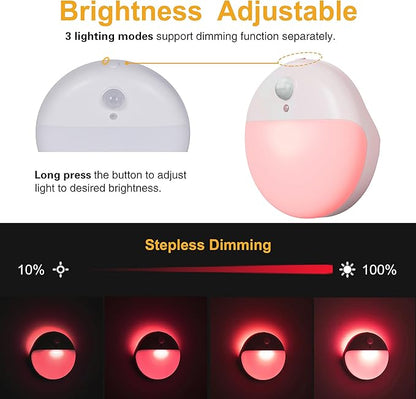 YUNLEX 2 Pack Red Night Light, Battery Operated Night Light, 2.6" Small Sticky Lights, Dimmable Motion Sensor Light, 3 Light Modes, Portable LED nightlight for Baby, Kids, Sleep, Bedroom, Bathroom