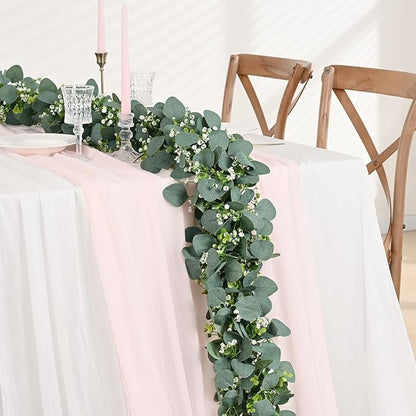 Waipfaru 4Pcs Eucalyptus Garland, 5.9FT Greenery Garland, Green Garland with Flowers, Artificial Faux Silver Dollar Eucalyptus Leaves Vines for Table Home Wedding Mantle Party Indoor Outdoor Decor