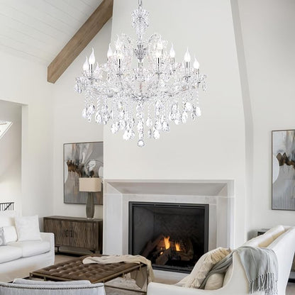 Modern Large Crystal Chandelier, Maria Theresa Crystal Chandelier 15 Lights 2 Layers Luxury Chrome Chandelier Lighting Fixture for Dining Room, Living Room, High Ceiling, Foyer, Staircase
