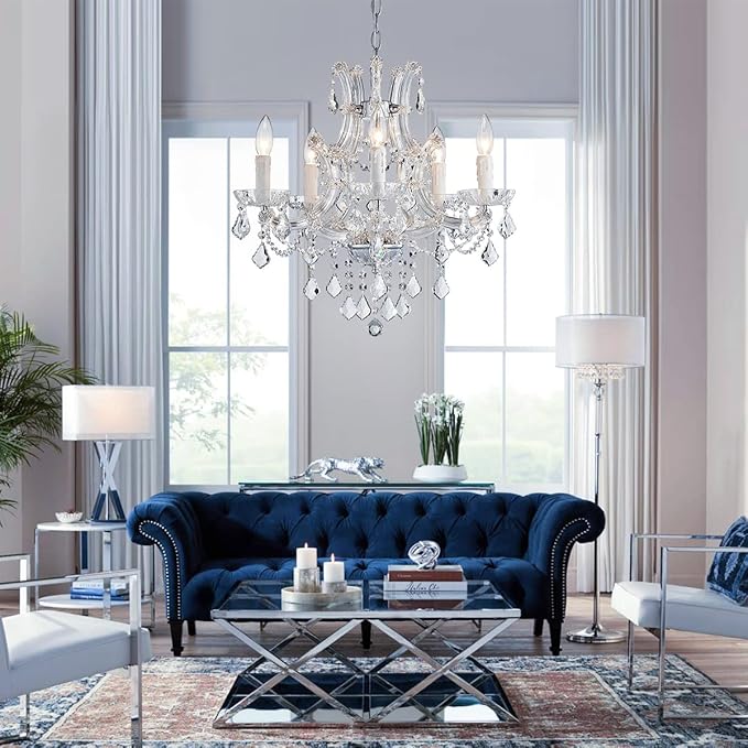 Saint Mossi 5 Light Crystal Maria Theresa Chandelier, Modern K9 Crystal Chandelier Lighting,Crystal Pendant Lighting Fixture for Dining Room,Bedroom,Living Room,H22 x W20 with Adjustable Chain