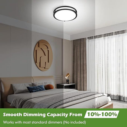 12 Inch Flush Mount Ceiling Lights, 36W 3200LM Black Dimmable Light Fixtures Ceiling Mount, 3000K-5000K Selectable Modern Kitchen Light Fixtures for Stairwell, Balcony, Corridor, Laundry (2-Pack)