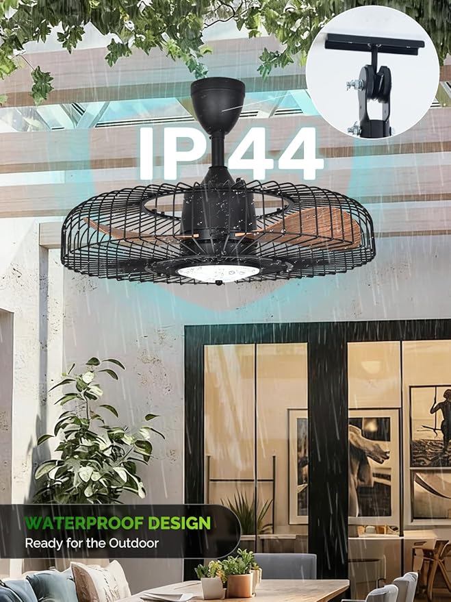 Orison Outdoor Ceiling Fans with Lights for Patio, 24" Weatherproof Ceiling Fan, Gazebo Fan Remote & APP Control, 3CCT Dimmable,Caged Plug in Ceiling Fan with Hanging Hook for Pergola Porch Canopy