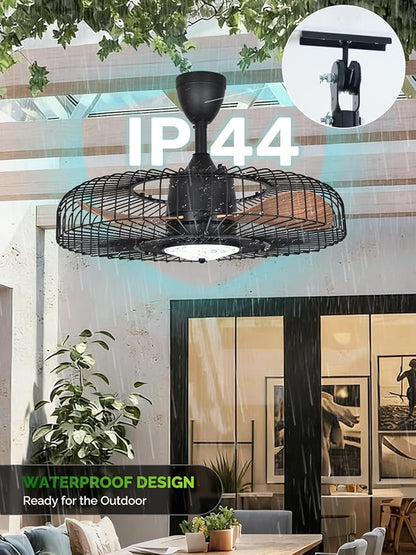 Orison Outdoor Ceiling Fans with Lights for Patio, 24" Weatherproof Ceiling Fan, Gazebo Fan Remote & APP Control, 3CCT Dimmable,Caged Plug in Ceiling Fan with Hanging Hook for Pergola Porch Canopy