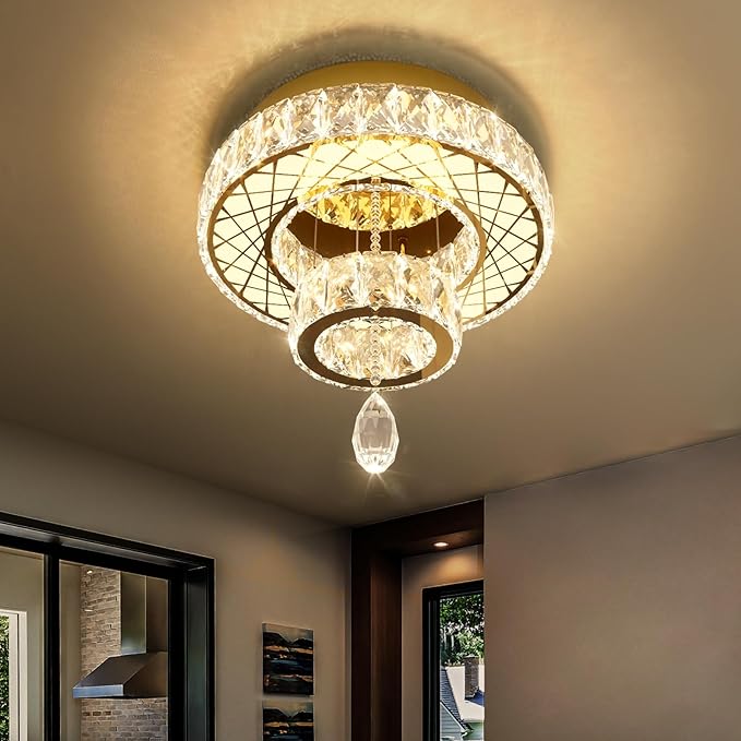 HAIXIANG Chandelier Bedroom LED Light Modern Hallway Ceiling Lighting Fixtures for Kitchen Dining Room Kitchen Remote Dimmable Gold Lights