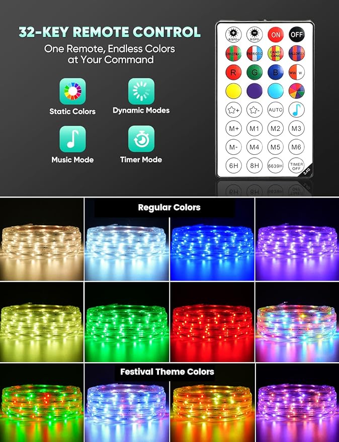 GZBtech RGB+IC+CCT LED Strip Lights 66FT/20M, Outdoor Color Chasing Festival Light with Warm&Cold White, Dimmable IP65 Waterproof LED Christmas/Halloween Lighting for Party, Patio, Garden, ETL Listed