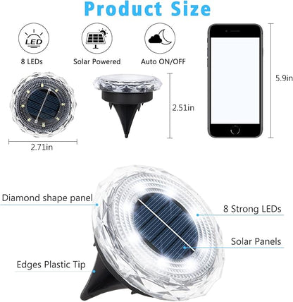 echosari Solar Ground Lights 12 Pack, Upgraded Solar Garden Lights Auto ON/Off Landscape Lighting Outdoor In-Ground Lights Waterproof Long Lasting for Pathway Walkway Patio (Cool White)