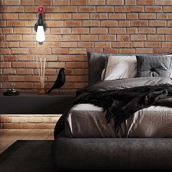 XEYOU Retro Wall lamp Vintage Industrial Steampunk Wall Sconce with Switch Metal Water Pipe Wall Mounted Light Fixture E26 Edison Bulb for Cafe Bar Restaurant Bedroom Livingroom