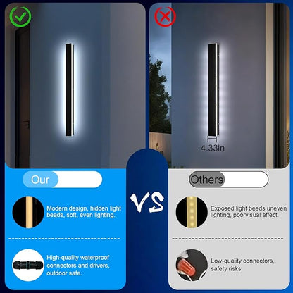 Exterior Wall Lights for House - 31.5inch Long Strip Modern Outdoor Light Wall Fixture Sconce, Dimmable Outside Garage Exterior Lights, Black Wall Mount Lighting for Porch Corridor, Garage