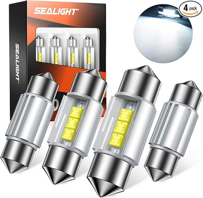 SEALIGHT 31mm DE3175 LED Bulbs DE3021 DE3022 LED Bulbs CSP-2525 Ceramic Chipsets 6500K White Super Bright Error Free CANBUS Interior Car Light for Dome Map Door License Plate Lights Bulbs (Pack of 4)