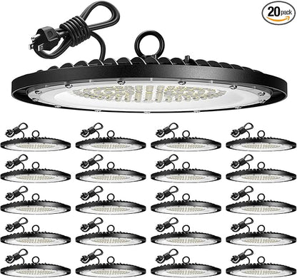 Amico UFO LED High Bay Light 150W 21000lm 5000K High Bay LED Shop Lights for Workshop Warehouse Barn with UL Listed US Hook 5' Cable Alternative to 650W MH/HPS for Commercial Lighting Fixture 20 Pack