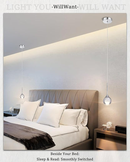 Modern Crystal Moon Pendant Light, Chrome Dimmable Natural White (3000K) LED Hanging Light Fixture for Kitchen Island, Dining Room, Bar, Bedroom