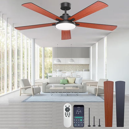 DIAMONDFORGE Ceiling Fans with Lights and Remote Control,Indoor/Outdoor Flush Mount Low Profile Commercial Reversible Dimmable Wood Grain Ceiling Fans for Living Room Patio Industrial Shop, 62 inch