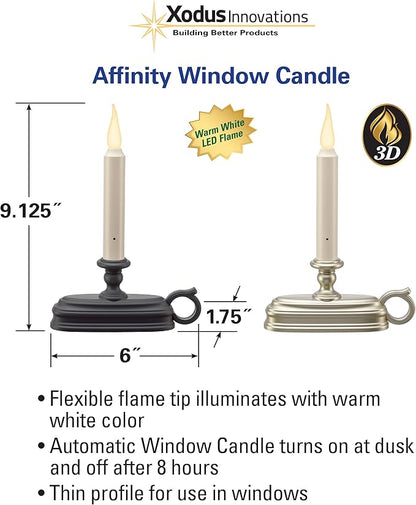Xodus Innovations FPC1625P-6 Battery Operated 9 Inch Window Candle New Dynamic 3 D Warm White Flicker Flame, with 3 Position Switch and Automatic On Timer, Pack of 6, Silver/Pewter