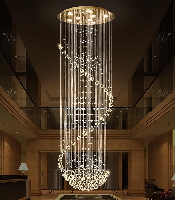 78'' Crystal Chandelier High Ceiling Chandeliers for Staircaes Large Raindrop Chandeliers LED Dimmable Flush Mount Light Fixtures for Foyer Hallway Entryway LED Bulbs Included Gold