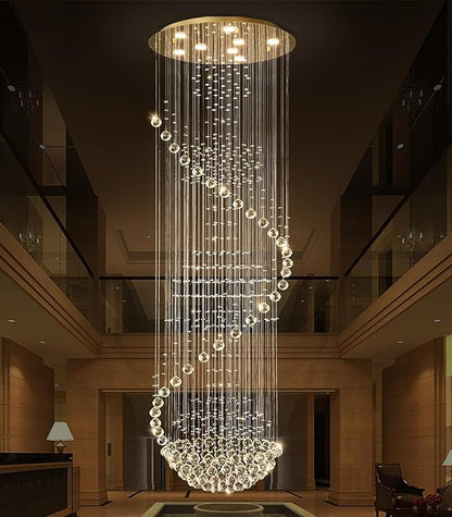 78'' Crystal Chandelier High Ceiling Chandeliers for Staircaes Large Raindrop Chandeliers LED Dimmable Flush Mount Light Fixtures for Foyer Hallway Entryway LED Bulbs Included Gold