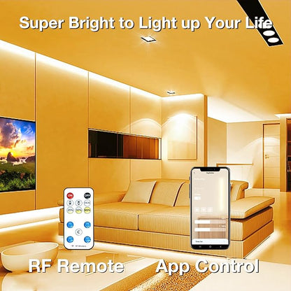 DAYBETTER COB LED Strip Light,LED Lights for Bedroom 16.4ft,Warm White 3000K Dotless LED Light Strip,1600 LEDs Super Bright Dimmable 24V Flexible Tape Lights with Remote,Kitchen,Cabinets Lighting