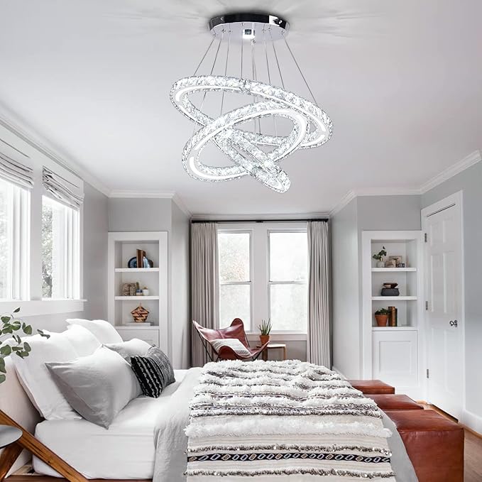 Modern LED Chandeliers Crystal Chandeliers Ceiling Light Three Rings Pendant Light with Acrylic for Bedroom Dinning Room Hallway(Cool White 30/40/50)