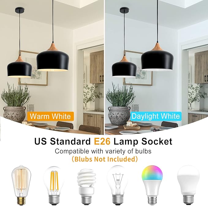 Eustace Pendant Light Modern Lantern Lighting, Wooden Dome Minimalist Industrial Ceiling Hanging Light Fixtures for for Kitchen Island, Dining Room, Living Room, Farmhouse(Black)