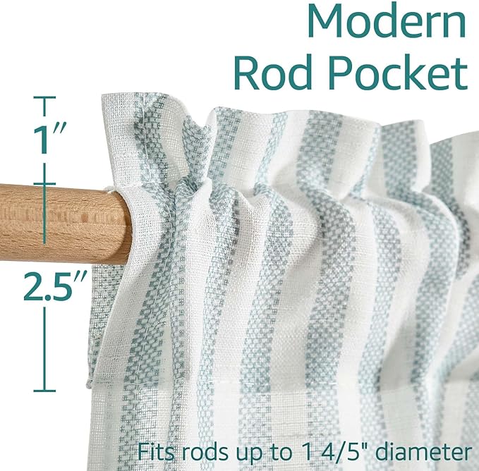 jinchan Striped Linen Kitchen Curtains 30 Inches Tier Curtains Farmhouse Modern Cafe Style Small Window Treatments Airy Light Filtering Rod Pocket for Living Room Bathroom 2 Panels Aqua Blue