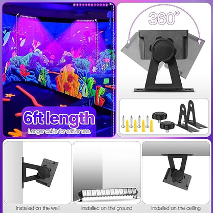 Upgraded 4 Pack 40W Blacklight Bar, IP66 Waterproof LED Black Light with Plug+Switch+6ft Cord, Each Light Up 24x24ft, for Outdoor, Glow Party, Halloween, Body Paint, Bedroom, Classroom, Stage Lighting