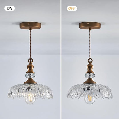 CVKASH Vintage Glass Pendant Light Fixture 3-Pack Brass Modern Adjustable Chandelier Farmhouse Hanging Ceiling Light for Hallway Porch Kitchen Bedroom Coffee Shop Dining Room