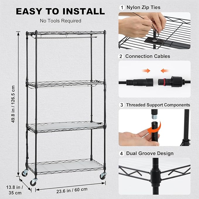 VEVOR Plant Stand with Grow Light, 4-Tier Plant Shelfwith 45W Full Spectrum LED, 3 Mode Plant Light with Timer and Wheel for Seed Starting, Metal Plant Rack for Indoor Plants