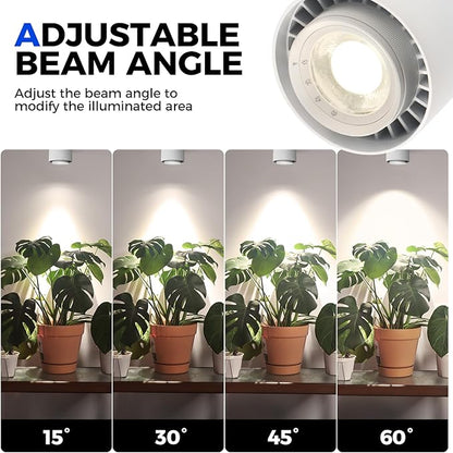 Barrina TR40c Track Grow Light for Indoor Plants, 15°-60° Adjustable Beam Angle, 3 x 40W, 4000K Full Spectrum LED Plant Lights, Plug in Ceiling Mounted Grow Bulbs for H-Type Track with Timer, White