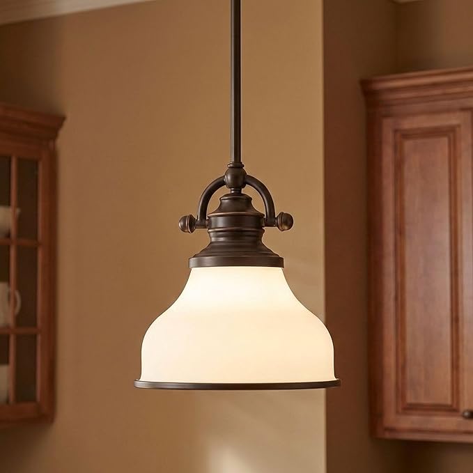 Quoizel Grant 8" Mini Pendant Light, Palladian Bronze with Opal Etched Glass, 13"–48" Adjustable Height for Kitchen Island or Bar
