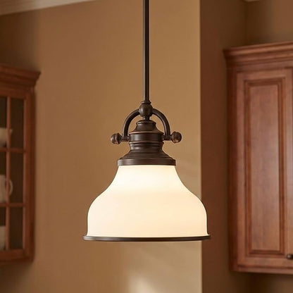Quoizel Grant 8" Mini Pendant Light, Palladian Bronze with Opal Etched Glass, 13"–48" Adjustable Height for Kitchen Island or Bar