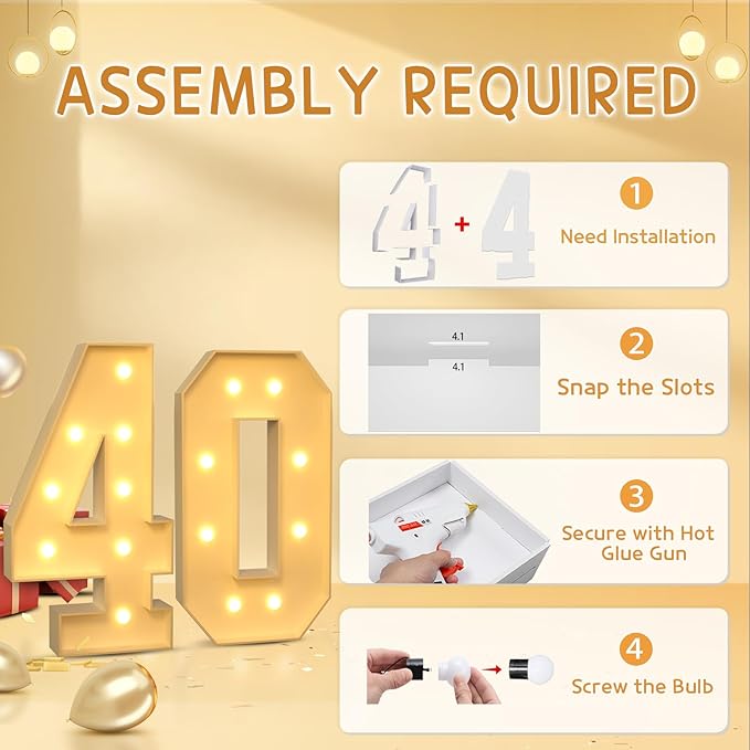imprsv 3FT 40 Light Up Numbers Large Marquee Numbers, Big Numbers 40 with Lights 40th Birthday Anniversary Decorations for Women Men