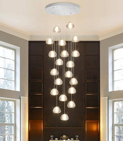 20-Light Modern Chandeliers for Entrance High Ceiling Chandelier Living Room Lights Fixture LED Ceiling Lamp Bubble Crystal Adjust Hanging Pendants Lighting for Stairwell Hallway Foyer