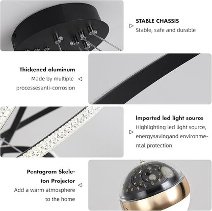 My Precious Modern LED Chandelier, 3-Ring Chandeliers for Dining Room with Remote, 3-Ball Dimmable Pendant Light, High Ceiling Hanging Restaurant LED Chandelier for Living Room, Bedroom.