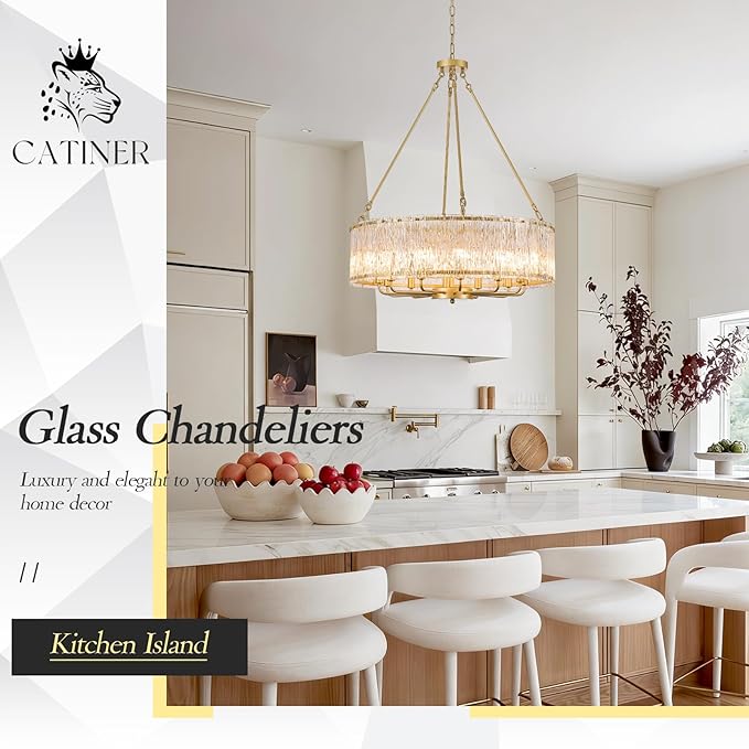 CATINER 30" Modern Gold Drum Chandelier Luxury Crystal Glass Chandeliers 12 Lights Ceiling Pendant Lighting Fixture for Living Room Dining Room Foyer Bedroom