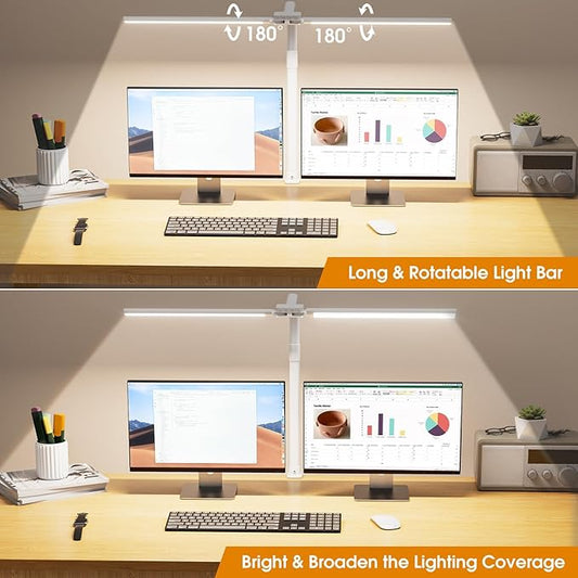 SIBRILLE LED Desk Lamp for Home Office - Dimmable Computer Desk Light with Clamp, Modern Architect Task Lamp with Color Changing, Flexible Desktop Lamp with Gooseneck for Monitor, Double Head, White