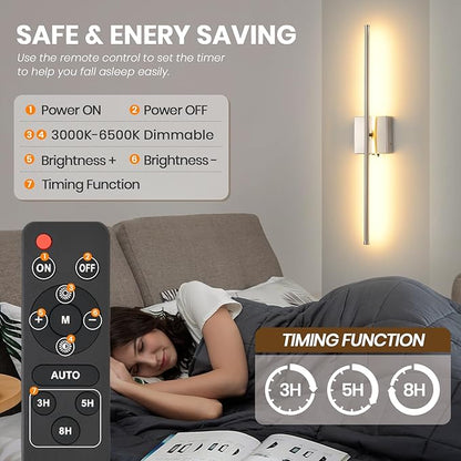 Wireless Battery Operated Wall Sconces, 11000mAh Rechargeable Brushed Nickel Wall Light with Remote Control, 350°Rotate Dimmable Wall Lamp, 3 Color Temperatures, for Bedroom Living Room Hallway, 1 PCS