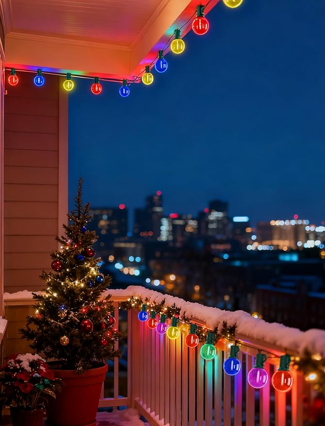 50Ft G40 Multicolor Christmas Lights Outdoor, Outdoor Christmas String Lights with 27 G40 LED Globe Colored Bulbs, Hanging Patio String Lights for Outside Xmas Tree Backyard Porch Party Roofline
