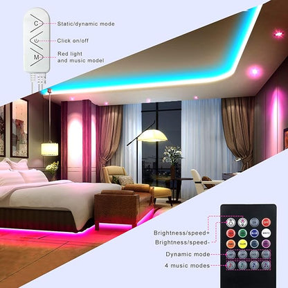 Micomlan 50ft/15M Led Strip Lights, Music Sync Color Changing RGB LED Strip Lights Built-in Mic, Bluetooth app Controlled Rope Lighting for Home Decoration Living Room Kitchen