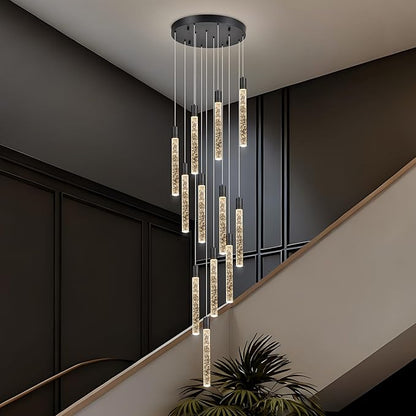 12-Lights Bubble Chandelier for Entryway High Ceiling-137 Height Adjustable Crystal Chandelier,3 Color Temperature Dimmable LED Pendant Light Fixture for Foyer Living Room Staircase,Matte Black